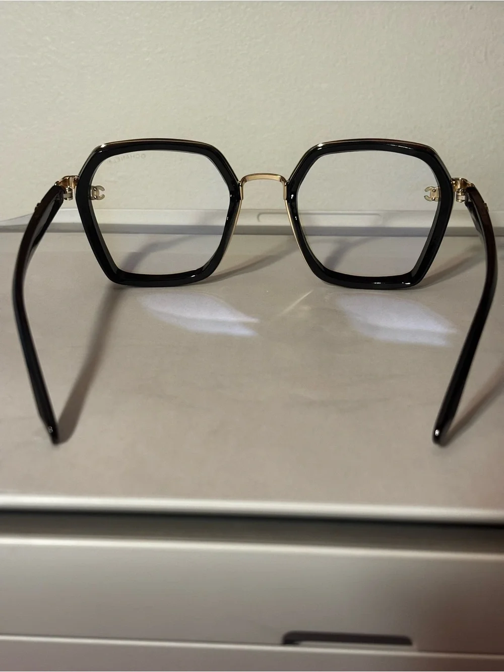 Brand New fashion Black & Gold Square Optical Glasses - Designer Logo Temples
